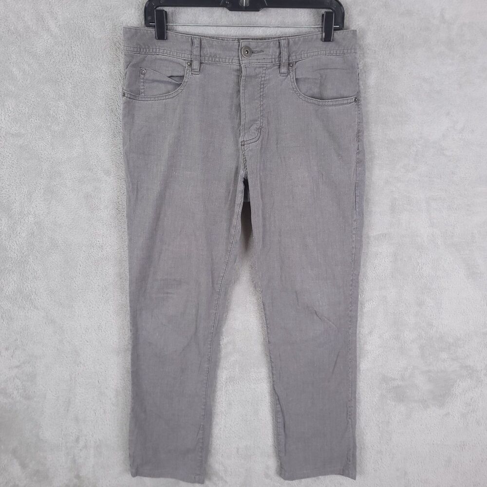 James Perse Pants Mens Sz 30x27 Fits 32x27 Distressed Gray 5 Pockets Linen Blend
